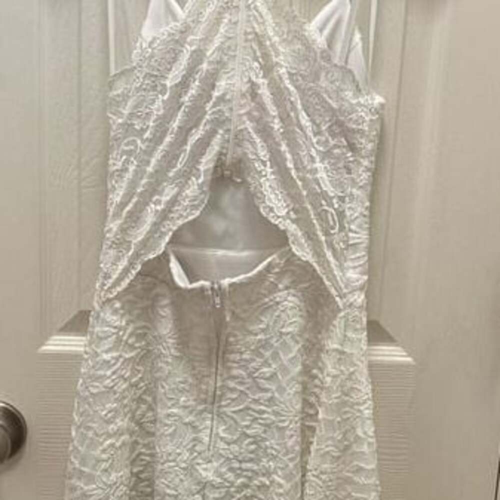 White Lace High-Low Dress - Summer, Cocktail, Party - Picture 3 of 5